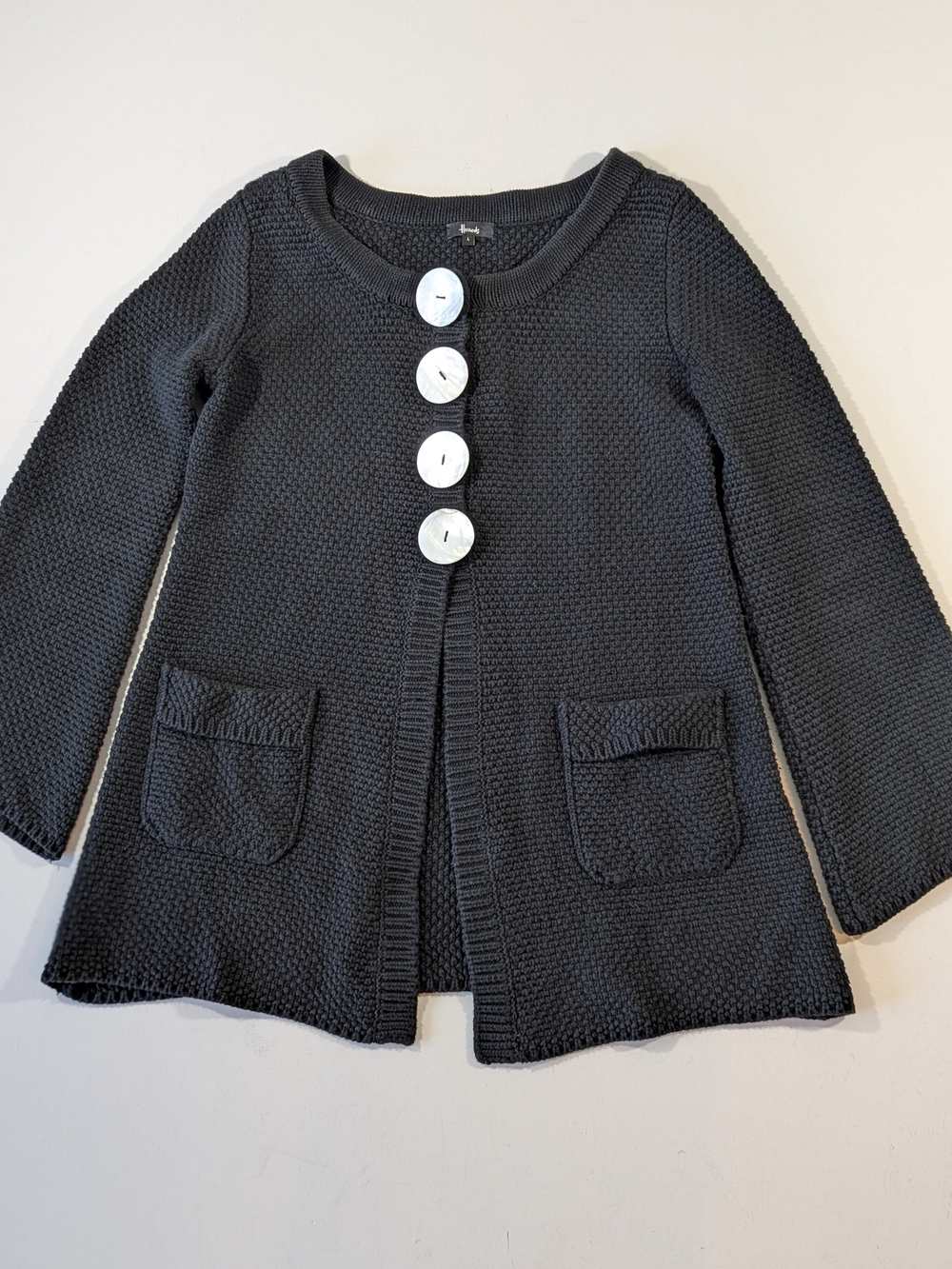 Harrods Heavyweight Cotton Knit Cardigan White Shell Buttons Black Large